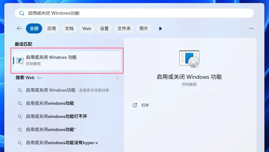启用或关闭 Windows 功能搜索界面